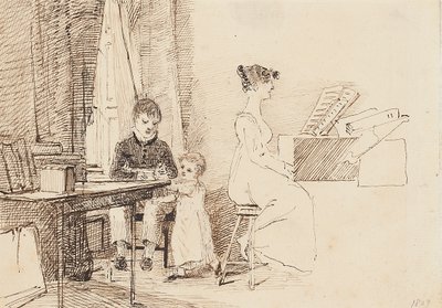 Dwoje dzieci i kobieta przy fortepianie, 1807 autorstwa John Harden