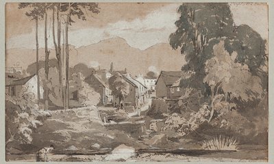 Зүүнээс Амблсайд руу харах, 1812 (цаасан дээрх угаалгын өрөө)поли autorstwa John Harden