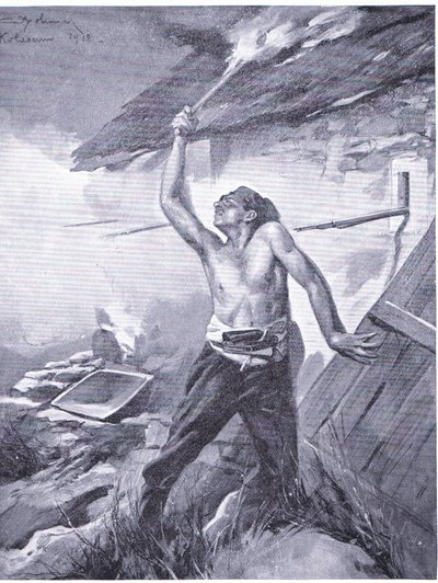Incydent na pograniczu z wojny na Bałkanach 1912, z Historii Narodów Hutchinsona (tom 4), opublikowanej przez Hutchinsona, ok. 1912 r. 1920 (lito) autorstwa John Harris Valda