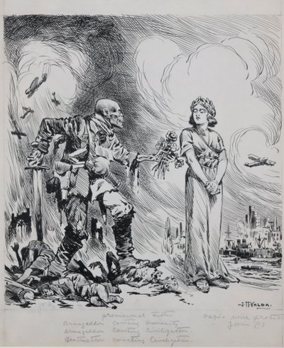 Armageddon zabiegający o ludzkość (pióro i tusz na papierze) autorstwa John Harris Valda