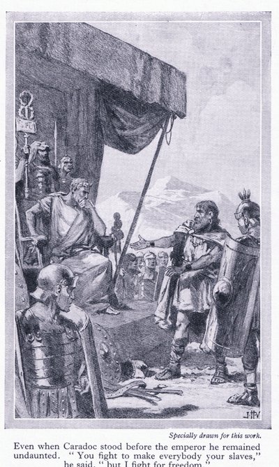 Caradoc stał przed cesarzem AD 43, c.1950 autorstwa John Harris Valda