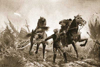 Kierowca Brown wraca z rannymi na koniach z linii ognia autorstwa John Harris Valda