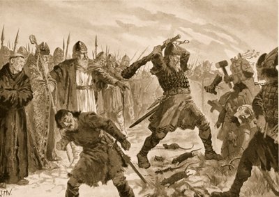 Król Olaf Święty łamiący obraz boga Thora, 1020 autorstwa John Harris Valda