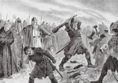 Król Olav Święty łamiący wizerunek boga Mora autorstwa John Harris Valda