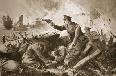 Porucznik Neame powstrzymuje wroga i ratuje rannych. autorstwa John Harris Valda
