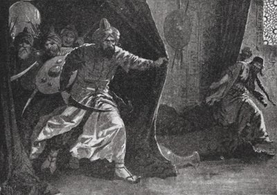 Bunt gwardii królewskiej w Damaszku (litografia) autorstwa John Harris Valda