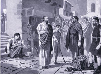 Rzymscy koloniści handlujący z rdzennymi Dakami, ilustracja z Historii Narodów Hutchinsona VOL 4 c.1920s autorstwa John Harris Valda
