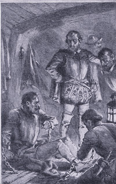Santiago-wysłany do przodu w celu zbadania, zbiegł na brzeg i został rozbity, Newnes Pictorial Knowledge opublikowane przez Newnes, c. 1950 (lito) autorstwa John Harris Valda