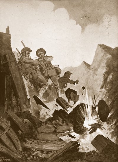 podporucznik A.V. Smith rzuca się na żywą bombę, poświęcając życie dla swoich towarzyszy autorstwa John Harris Valda