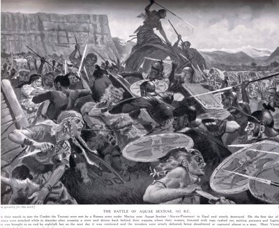 Bitwa pod Aquae Sextiae, 102 rpne, ilustracja z „Historia narodów Hutchinsona”, początek XX wieku autorstwa John Harris Valda