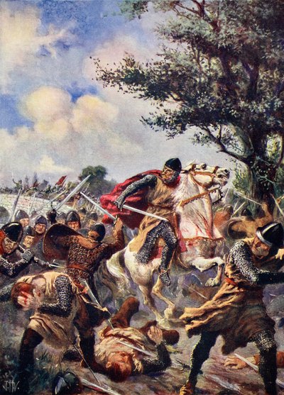 Bitwa pod Bouvines, 1214, ilustracja z „Historii Narodów Hutchinsona”, 1915 autorstwa John Harris Valda