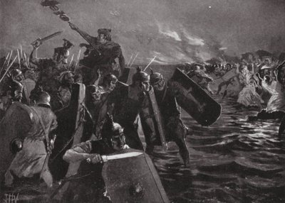 Rzymski atak na Anglesea (litografia) autorstwa John Harris Valda