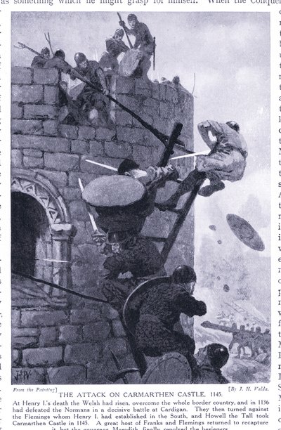 Atak na zamek Carmarthen AD1136, lata 20. autorstwa John Harris Valda