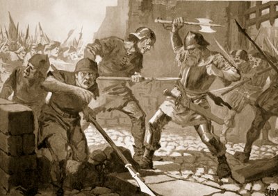 Śmierć w bitwie Stussiego, burmistrza Zurychu, 1443 autorstwa John Harris Valda