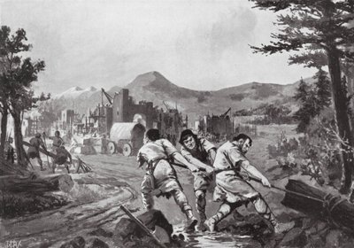 Wołoscy górale zakładający miasto, IX wiek (litografia) autorstwa John Harris Valda
