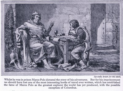 Podczas pobytu w więzieniu Marco Polo podyktował historię swoich przygód, ok. 1950 autorstwa John Harris Valda