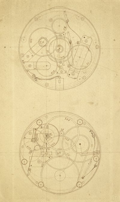 Mechanizm H.4, chronometrażowiec zaprojektowany i narysowany przez Johna Harrisona, ok. 1760-72 (tusz na papierze) autorstwa John Harrison