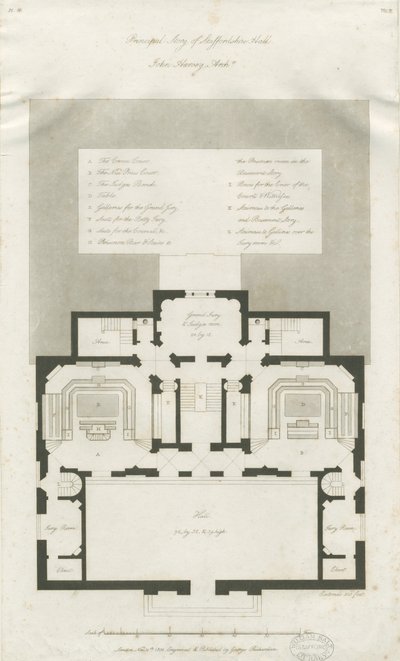 Stafford - Plan głównego piętra Shire Hall: grawerowanie, nd [1794-1798] (druk) autorstwa John Harvey