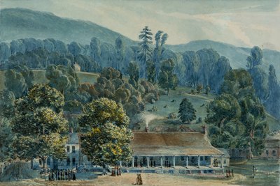 Jadalnia i biura sceniczne w White Sulphur Springs, 1832. autorstwa John Hazelhurst Boneval Latrobe