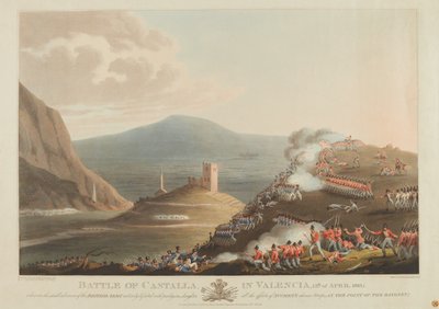 Bitwa pod Castallą w Walencji, 13 kwietnia 1813, grawerowana przez Dubourga, 1814 (kolorowa akwatinta) autorstwa John Heaviside Clark
