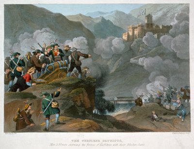 „Patrioci tyrolscy szturmujący fortecę Kuffstein z drewnianymi działami, 1816 r.” autorstwa John Heaviside Clark