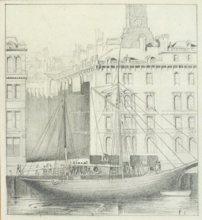 Quayside, Newcastle (ołówek na karcie) autorstwa John Henderson