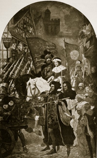 Henryk VI zostaje zabrany na bitwę pod Barnet, 1471, ilustracja z „Hutchinson