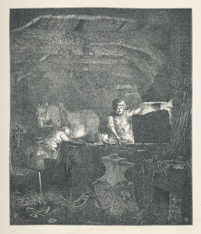 Płyta 13. Kowal.  Zdjęcia natury. Seria trzydziestu oryginalnych ilustracji narysowanych na drewnie przez JH Della i rytowanych przez R. Patersona.  John Henry Dell autorstwa John Henry Dell