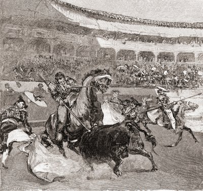 Walka byków w Sewilli, Hiszpania, z The Century Illustrated Monthly Magazine, opublikowanej w 1884 r. (drewno) autorstwa John Henry Ellsworth Whitney