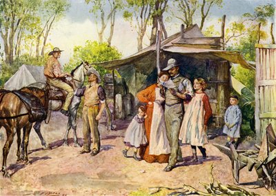 Dostarczanie listów w australijskim buszu (kolor lito) autorstwa John Henry Frederick (after) Bacon