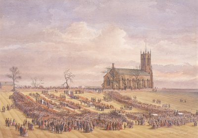 Pochówek ofiar katastrofy w kopalni Hartley w Earsdon Churchyard, 26 stycznia 1862 (akwarela na papierze) autorstwa John Henry Leonard