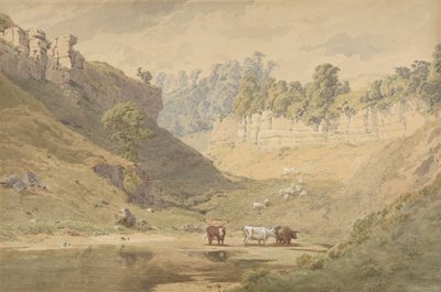 Bydło przy wodopoju w dolinie, 1830-86. autorstwa John Henry Mole