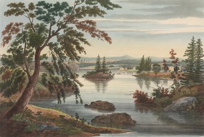 Widok w pobliżu Fort Miller nr 10 później zmieniony na nr 9 z portfolio The Hudson River, 1822. autorstwa John Hill
