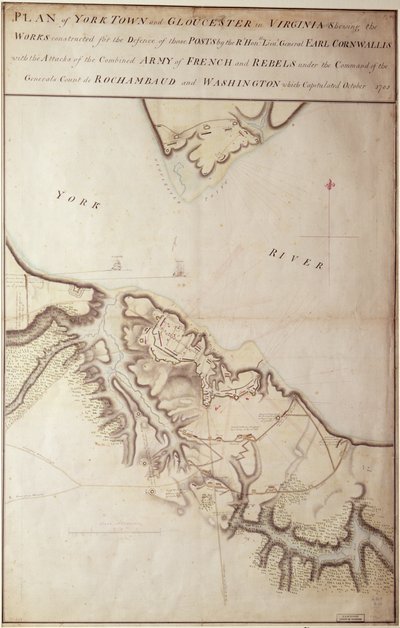 Brytyjska mapa oblężenia Yorktown, 1781 autorstwa John Hills