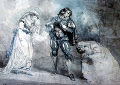 Pierre du Terrail, kawaler de Bayard (1476-1524) z wdową i jej córką autorstwa John Hodges Benwell