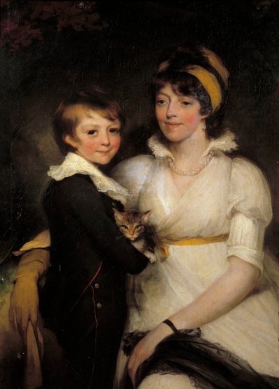 Młoda kobieta i mały chłopiec trzymający kota Obraz Johna Hoppnera (1758-1810) autorstwa John Hoppner