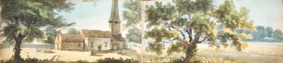 Stary kościół Eltham i dąb, Kent (akwarela) autorstwa John Inigo Richards