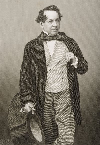 John Baldwin Buckstone (1802-79) grawerowany przez D.J. Pound z fotografii, z „The Drawing-Room of Eminent Personages, Volume 2”, wydanej w Londynie, 1860 autorstwa John Jabez Edwin Paisley Mayall
