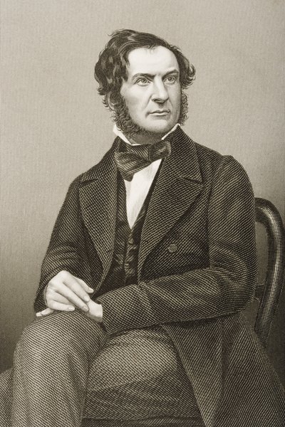 William Ewart Gladstone (1809-98) grawerowany przez D.J. Pound z fotografii, z „The Drawing-Room of Eminent Personages, Volume 2”, wydanej w Londynie, 1860 autorstwa John Jabez Edwin Paisley Mayall
