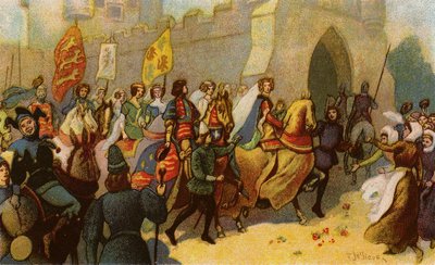 Król Edward III i jego szlachta eskortują Filippę z Hainaut do Yorku autorstwa John Jellicoe
