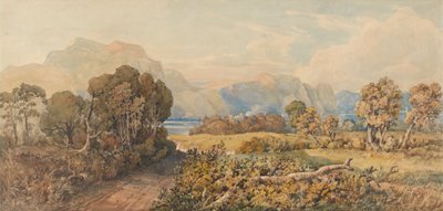 Krajobraz z rzeką i górami autorstwa John Joseph Cotman