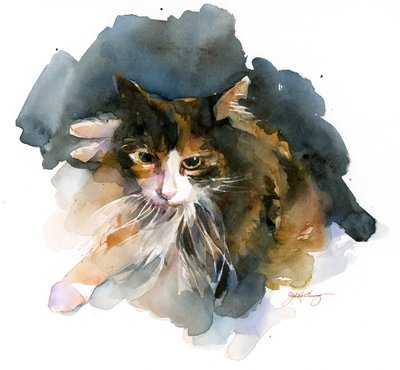 Calico Cat, 2015, (akwarela) autorstwa John Keeling