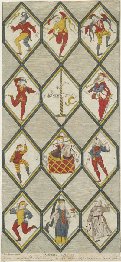Betley Glass Window - Morris Dancers: grawerowanie, nd [1751-1790] (druk) autorstwa John Keyse Sherwin