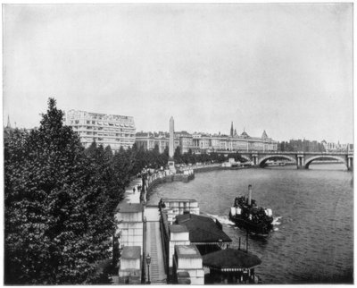 Nabrzeże Tamizy i Igła Kleopatry, Londyn, koniec XIX wieku. autorstwa John L. Stoddard