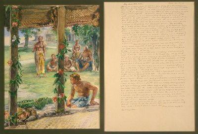 Prezentacja prezentów żywności na wyspie Manono, Samoa autorstwa John La Farge