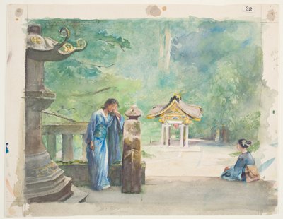 Święta chrzcielnica, świątynia Iyemitsu (wc nad grafitem na papierze) autorstwa John La Farge or Lafarge