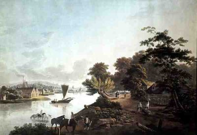 Millbank nad Tamizą, grawerowane przez F. Jukes autorstwa John Laporte