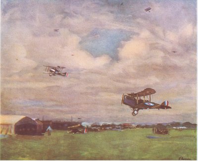 Lotnisko w 1918, z British Adventure wydanego przez Collins, 1947 autorstwa John Lavery