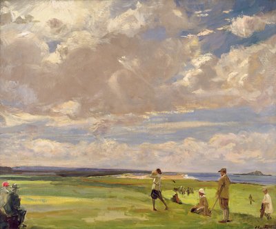 Lady Astor gra w golfa w North Berwick (olej na płótnie) autorstwa John Lavery
