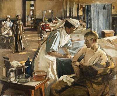 Pierwszy ranny, londyński szpital autorstwa John Lavery